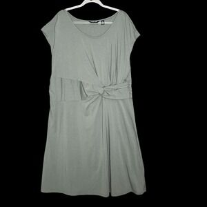 Lands' End Size 2X‎ Dress Side Rouched Fit & Flare Cap Sleeve Green Knit Jersey